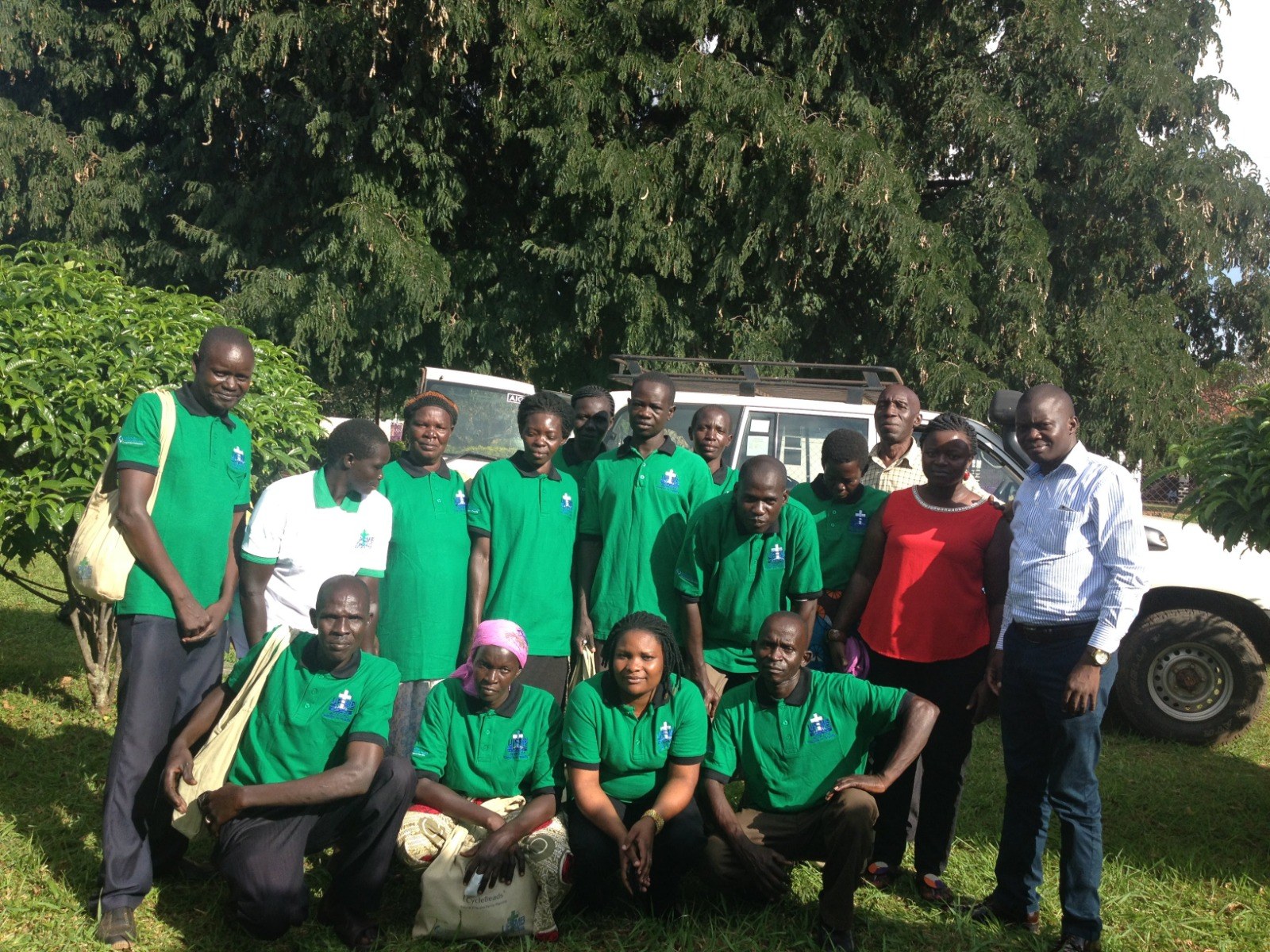 Field research team gathered outdoors